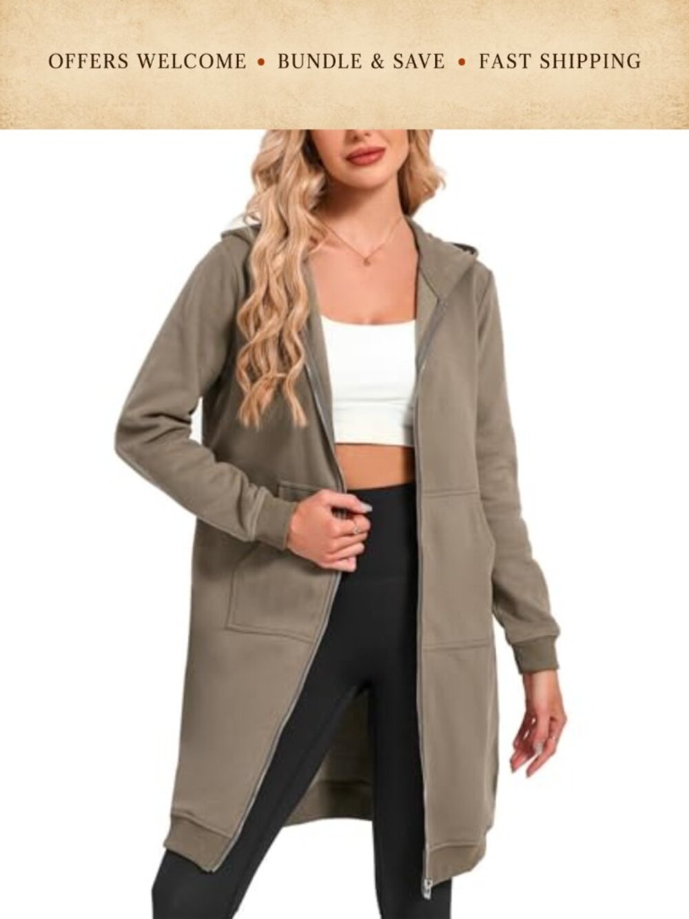 Women's Zip Up Hoodie Oversized Tunic Sweatshirt Fleece Long Hoodie Jacket with